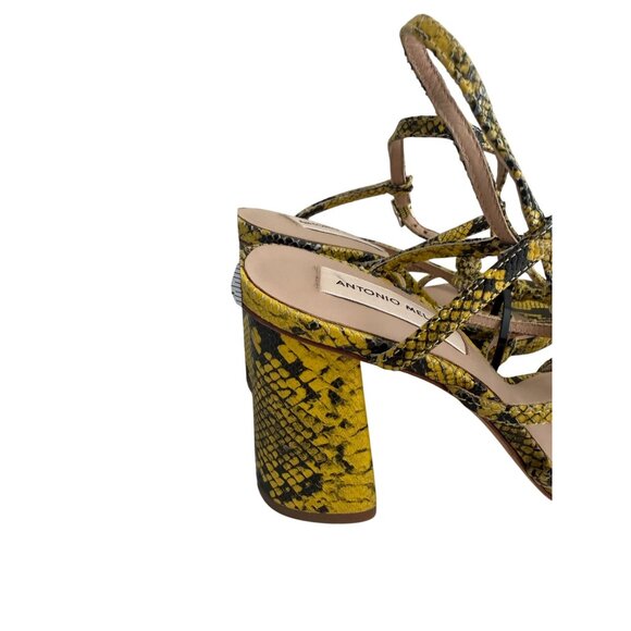 ANTONIO MELANI Yellow Snake Print Sandals Heels Size 7.5 NEW NWOB - Picture 3 of 7